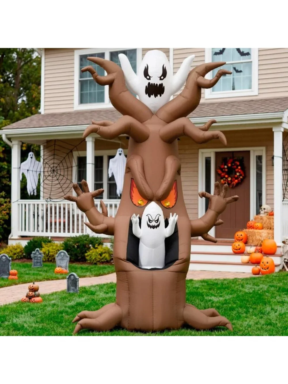 7 Ft Halloween Inflatable Tree Decor with LED Ghost - Outdoor Blow Up Yard